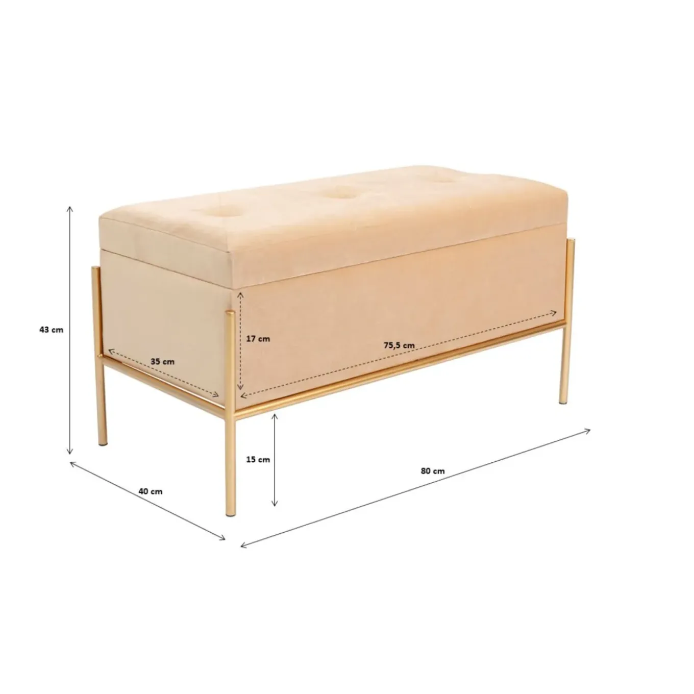 Banquette Buttons Storage Beige Pm