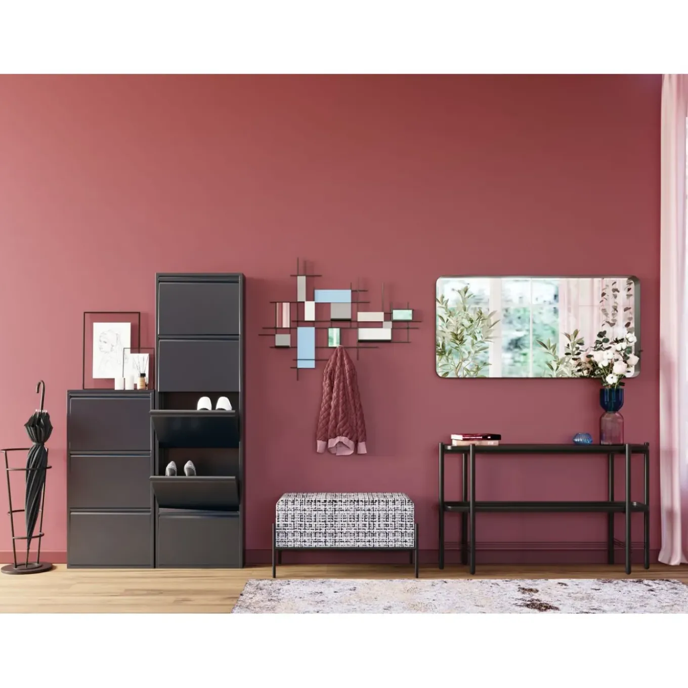 Banquette Buttons Storage Noir-Blanc Pm