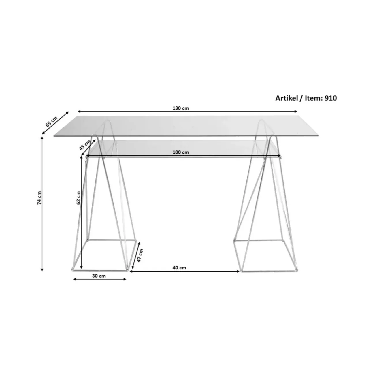 Bureau Polar Noir 8Mm Verre Trempe 135X65Cm