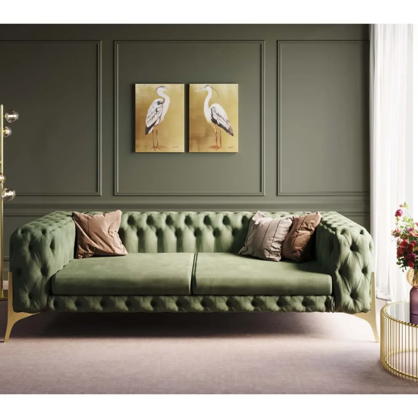 Canapés Bellissima 3-Places Velours Vert 240Cm