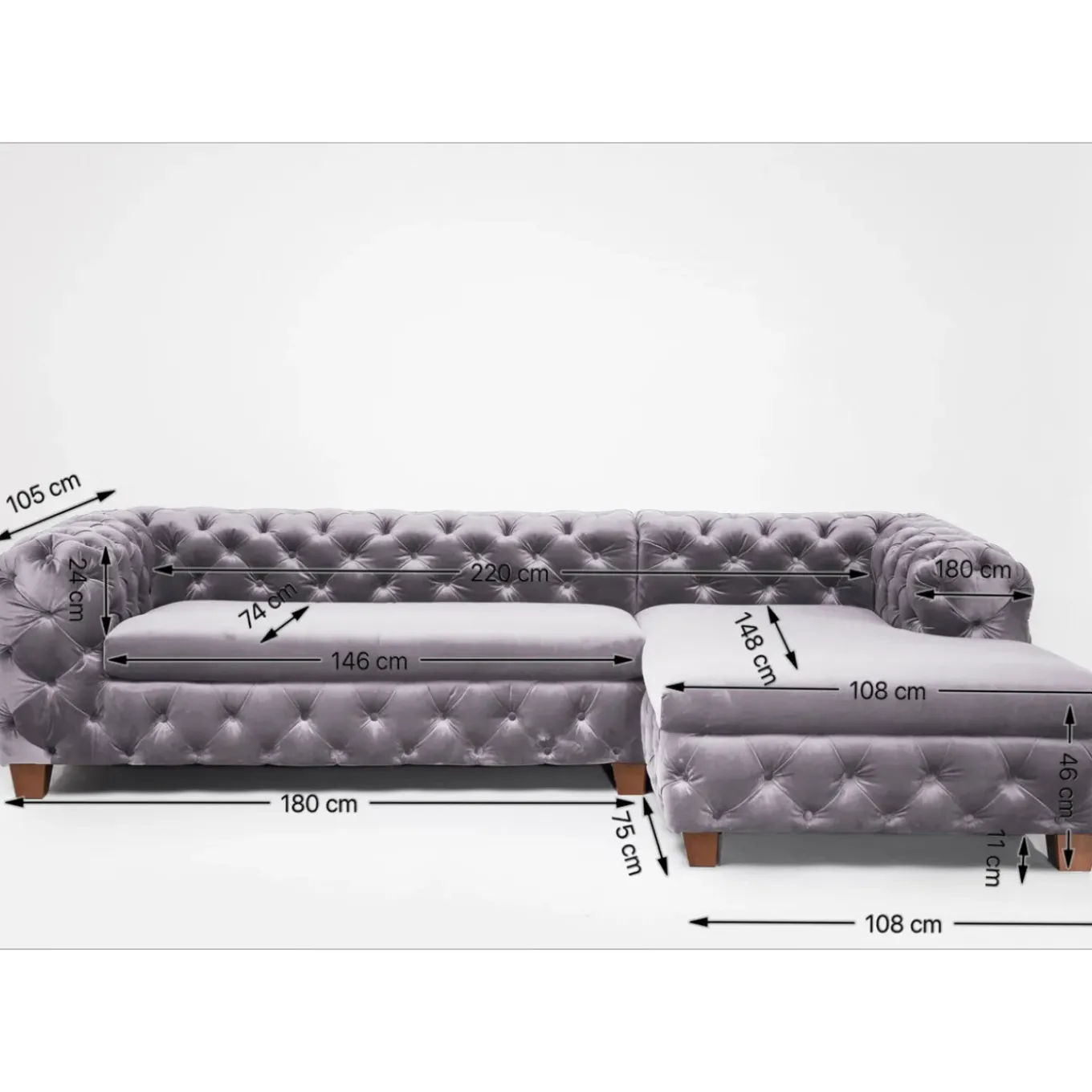 Canapés D Angle Desire Velvet Grey Droite