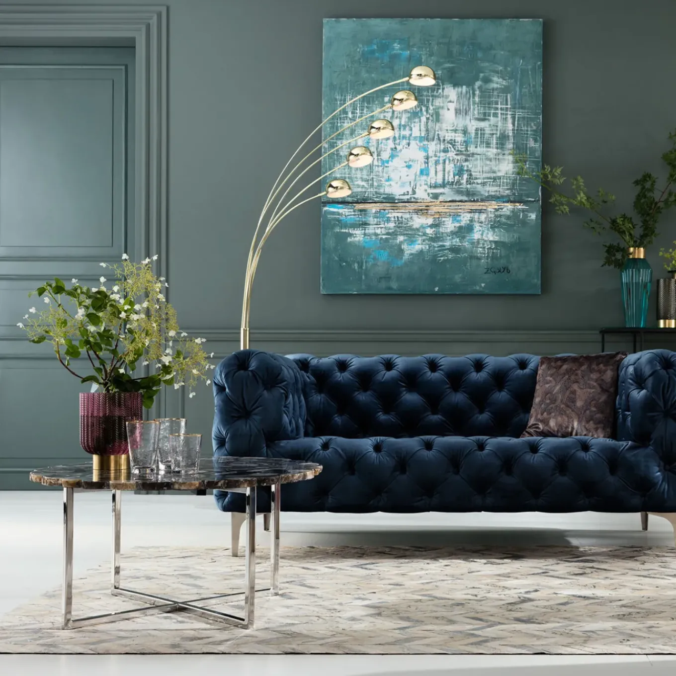 Canapés Look 2-Places Velours Bleu