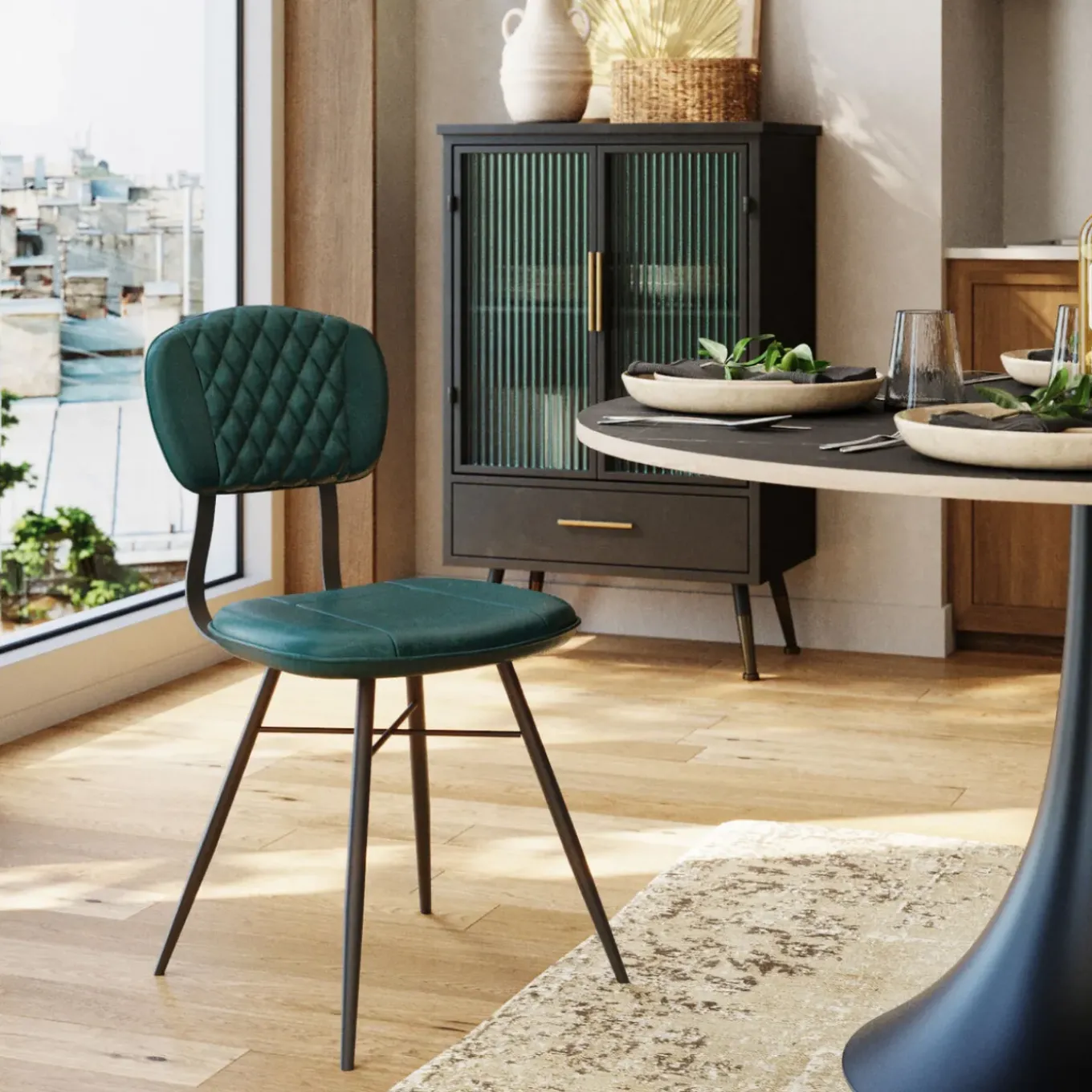 Chaise Samba Cuir Vert Fonce
