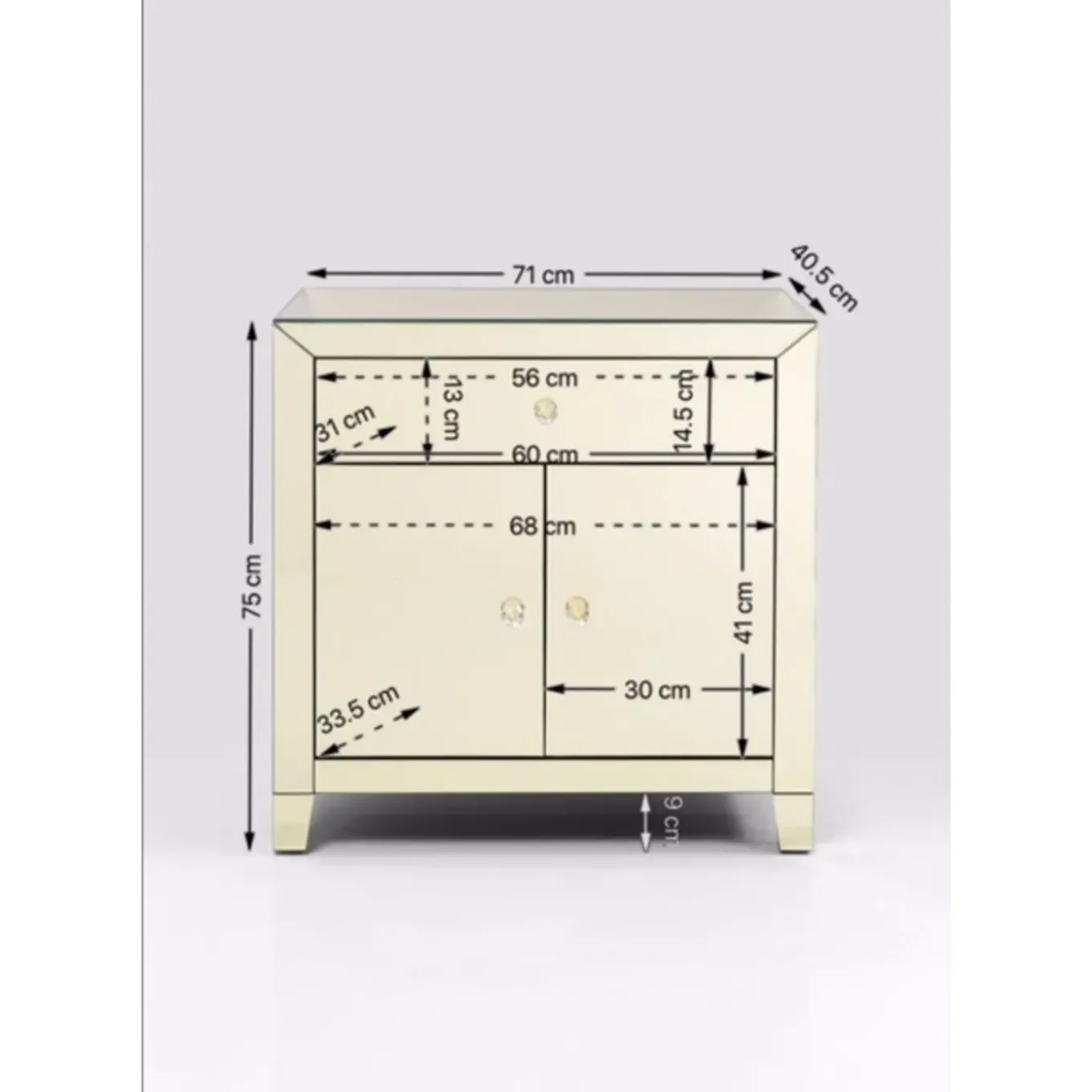 Commode Luxury Champagne 2-Portes,1-Tiroir