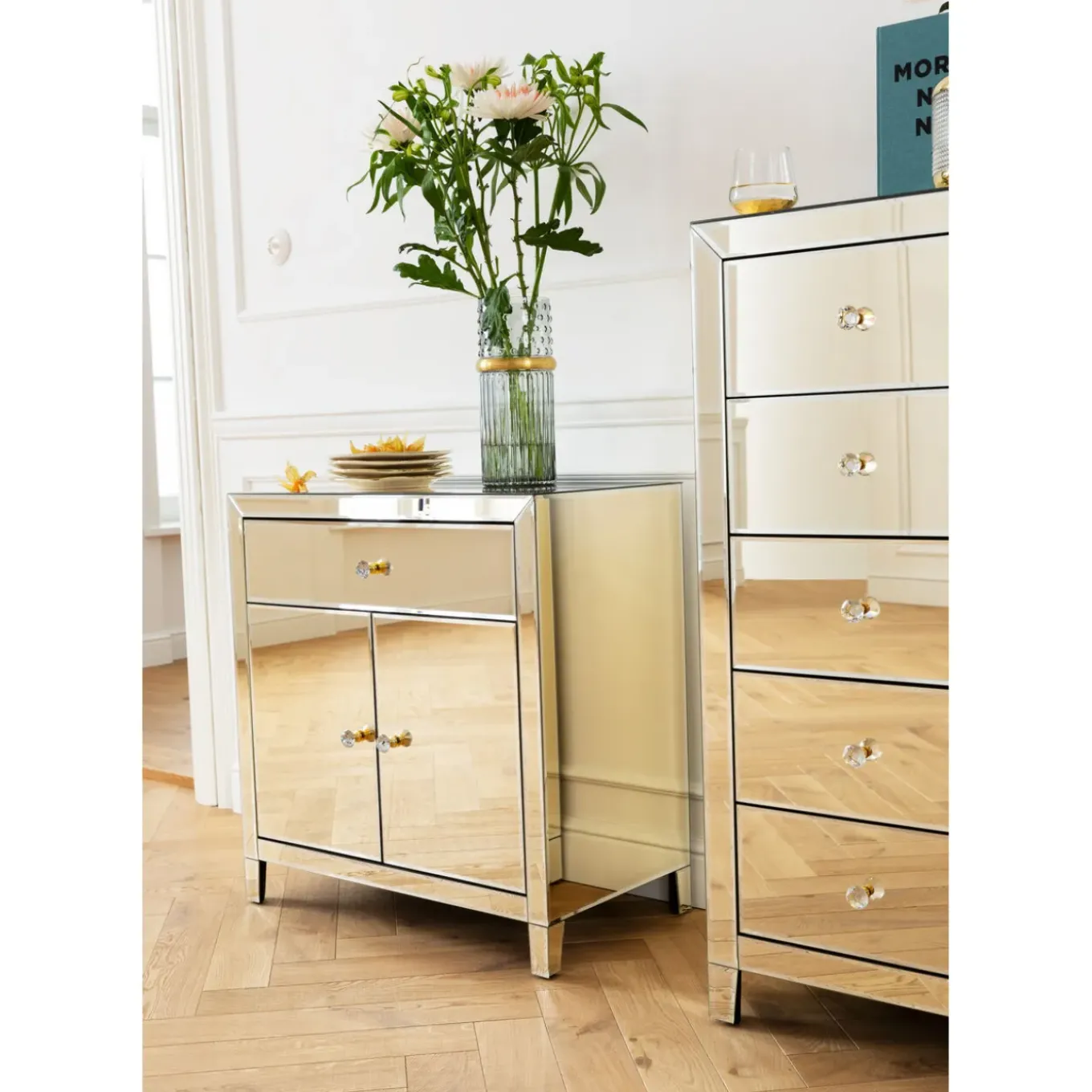 Commode Luxury Champagne 2-Portes,1-Tiroir