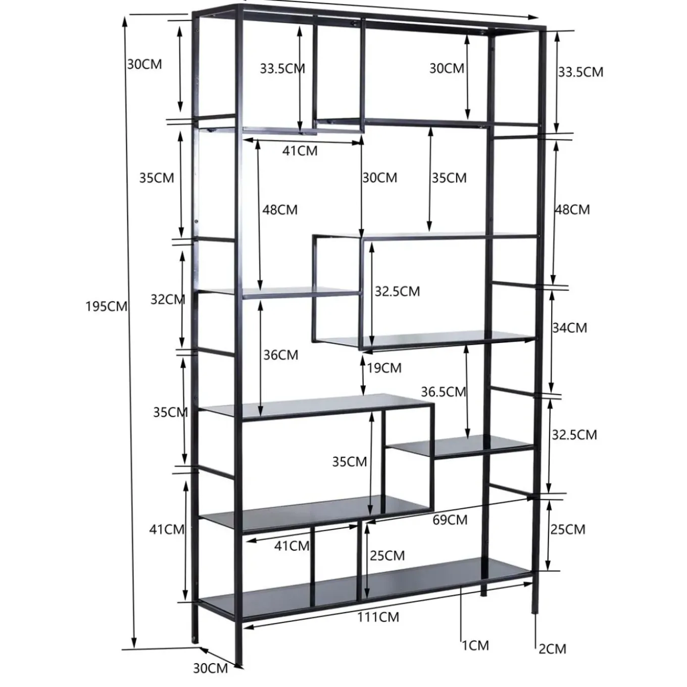 Etagere Loft Noir 115X195Cm