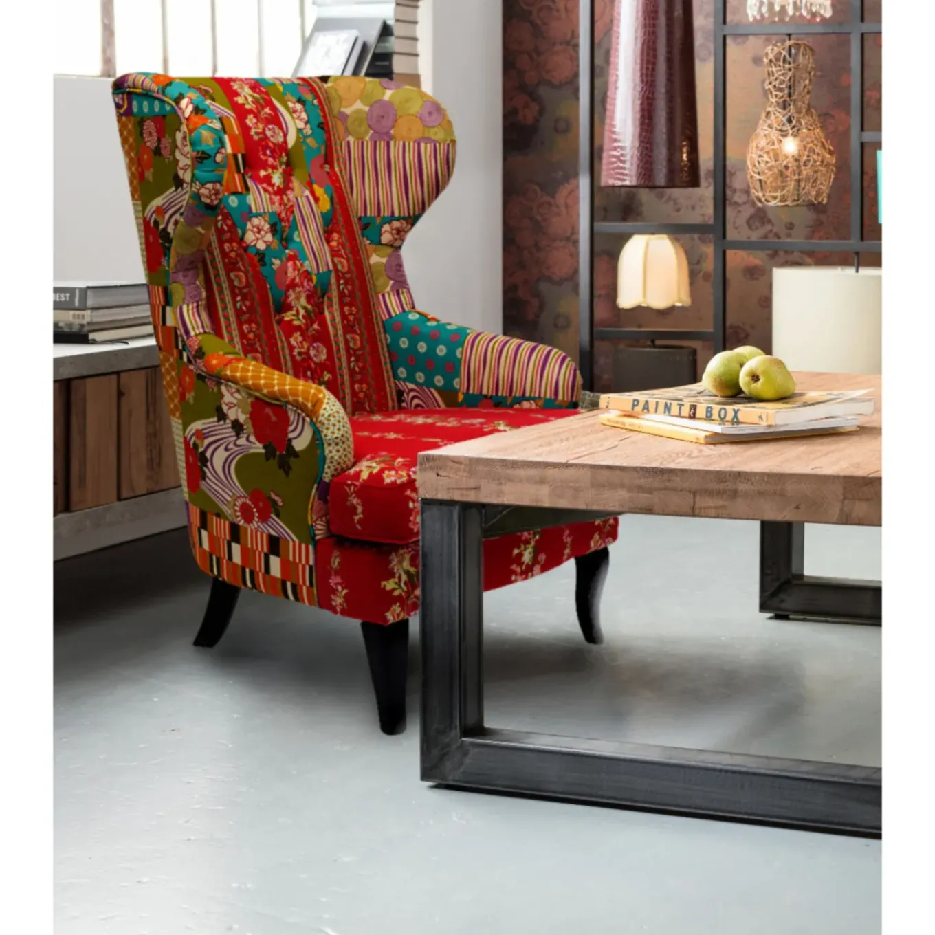 Fauteuil À Oreilles Patchwork Rouge