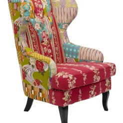 Fauteuil À Oreilles Patchwork Rouge