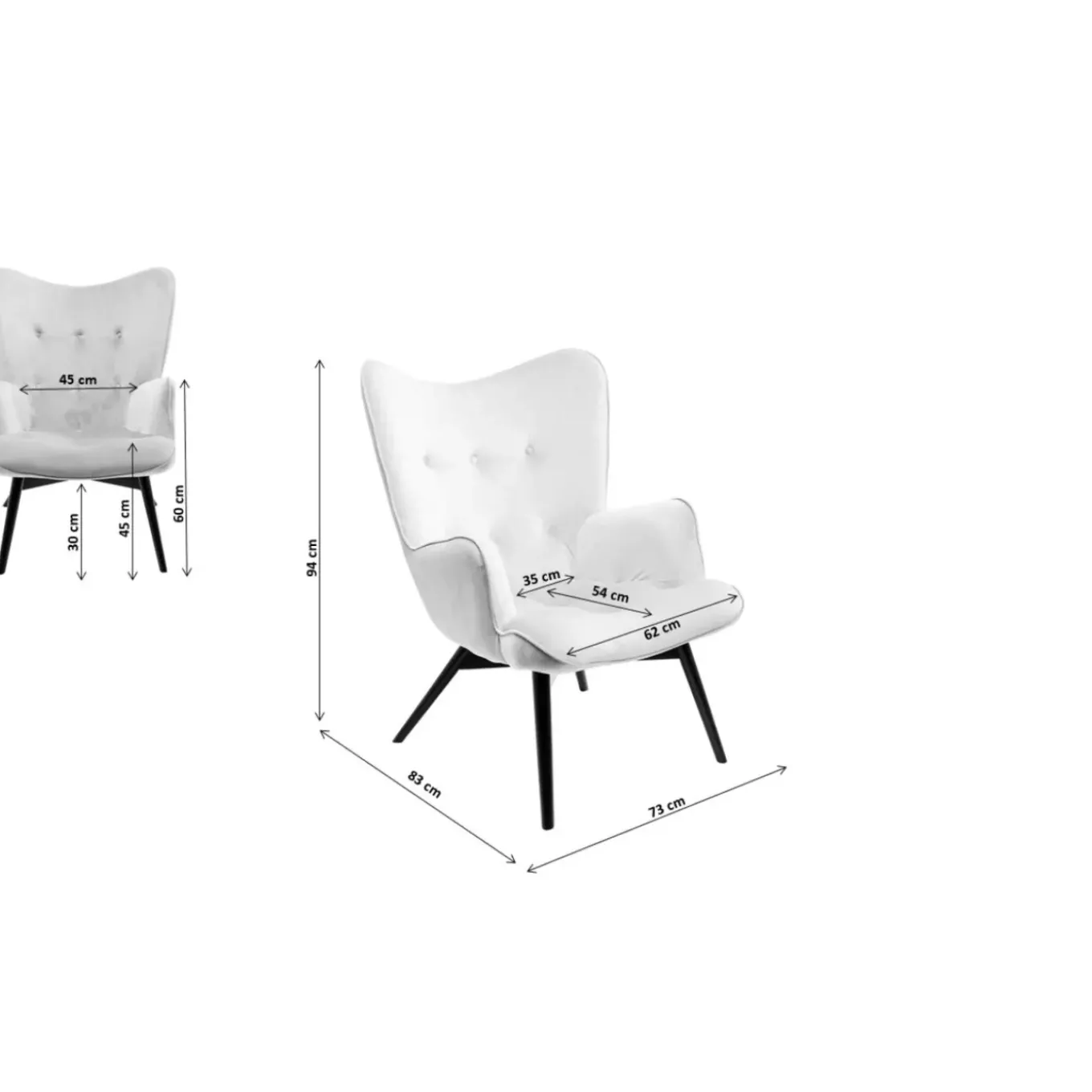 Fauteuil Black Vicky Velours Gris