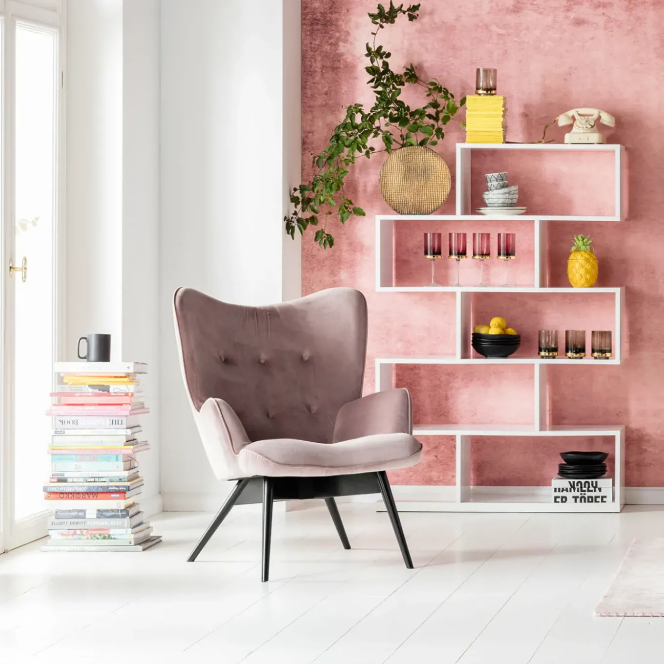 Fauteuil Black Vicky Velours Rose