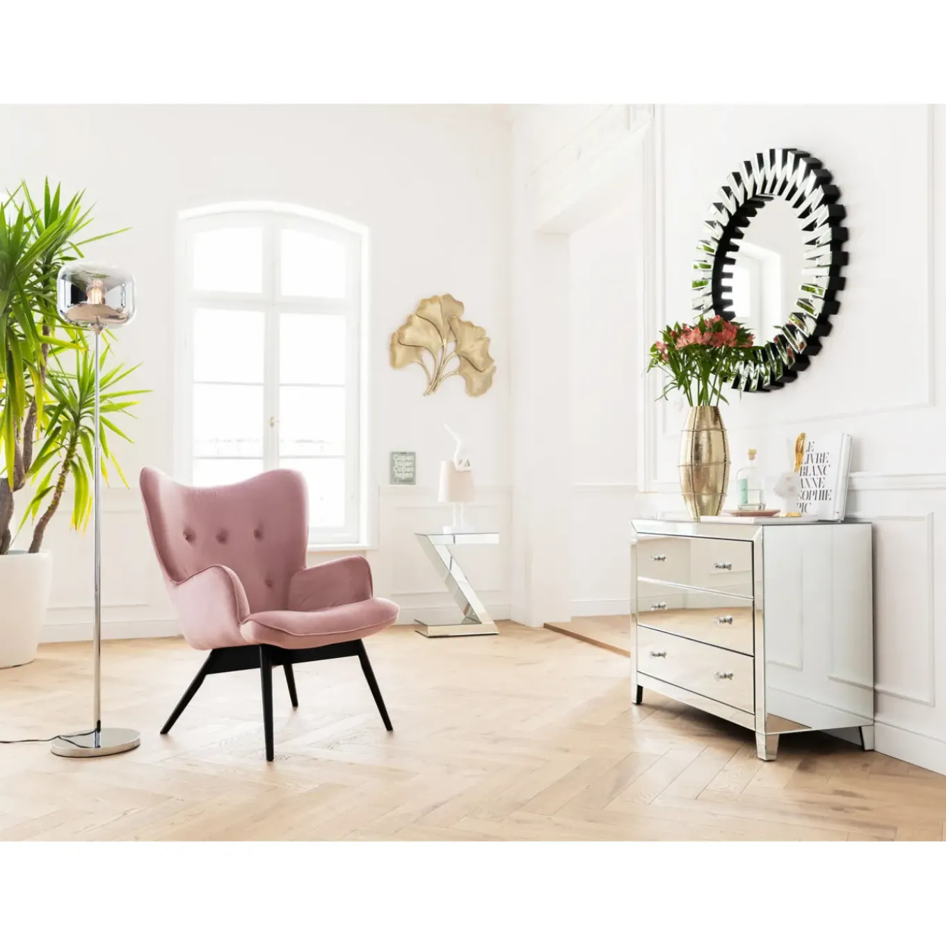 Fauteuil Black Vicky Velours Rose