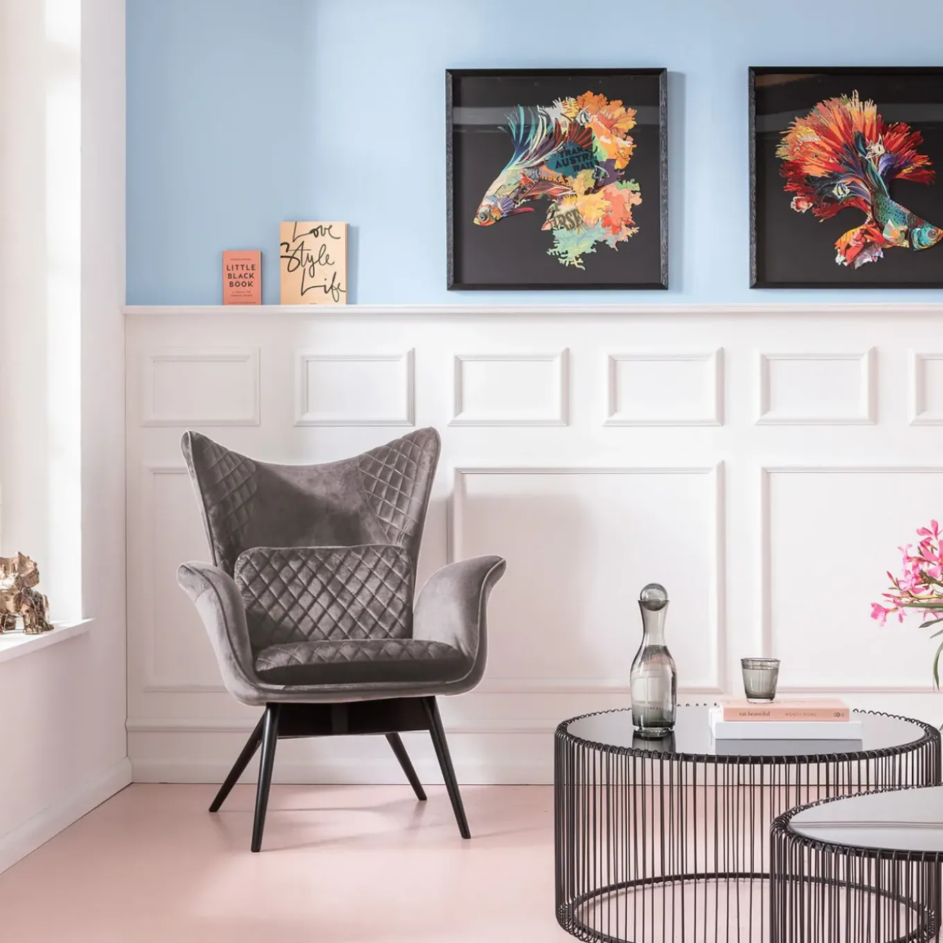 Fauteuil Tudor Velvet Gris-Argente