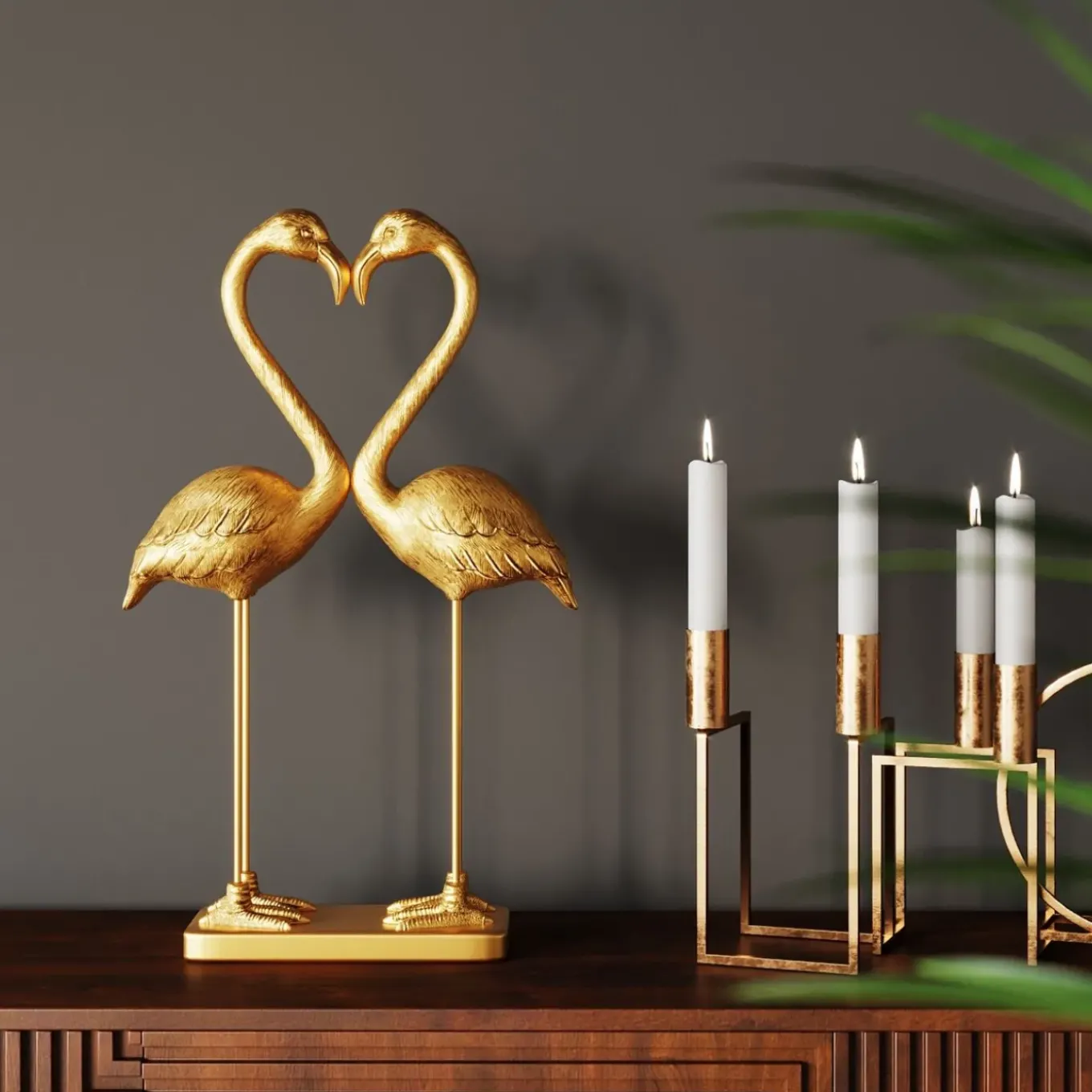 Figurine Déco Flamingo Love Dore 63Cm