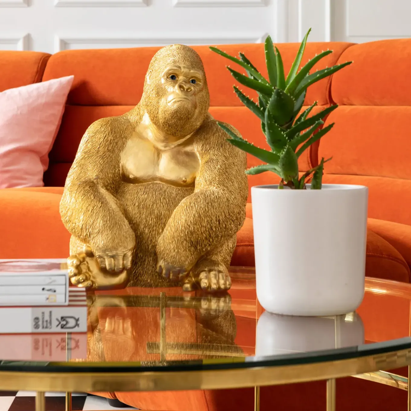 Figurine Décorative Monkey Gorilla Side Dore 39Cm