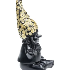 Figurine Décorative Nain Meditation Noir-Dore 19Cm