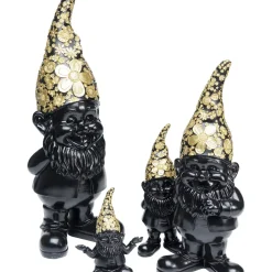 Figurine Décorative Nain Meditation Noir-Dore 19Cm
