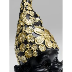 Figurine Décorative Nain Meditation Noir-Dore 19Cm