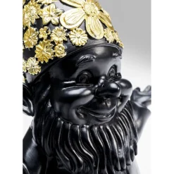 Figurine Décorative Nain Meditation Noir-Dore 19Cm