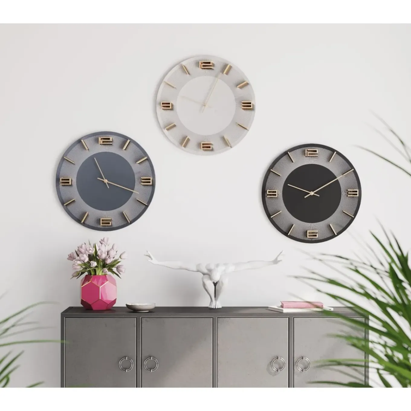 Horloge Murale Leonardo Gris/Dore O49Cm