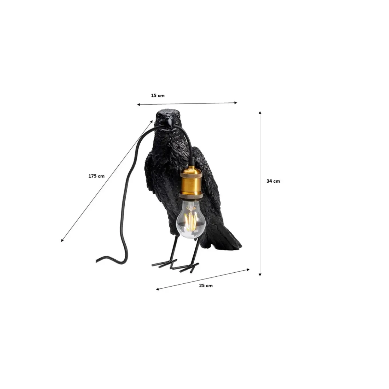 Lampe A Poser Animal Crow Noir Mat 34Cm