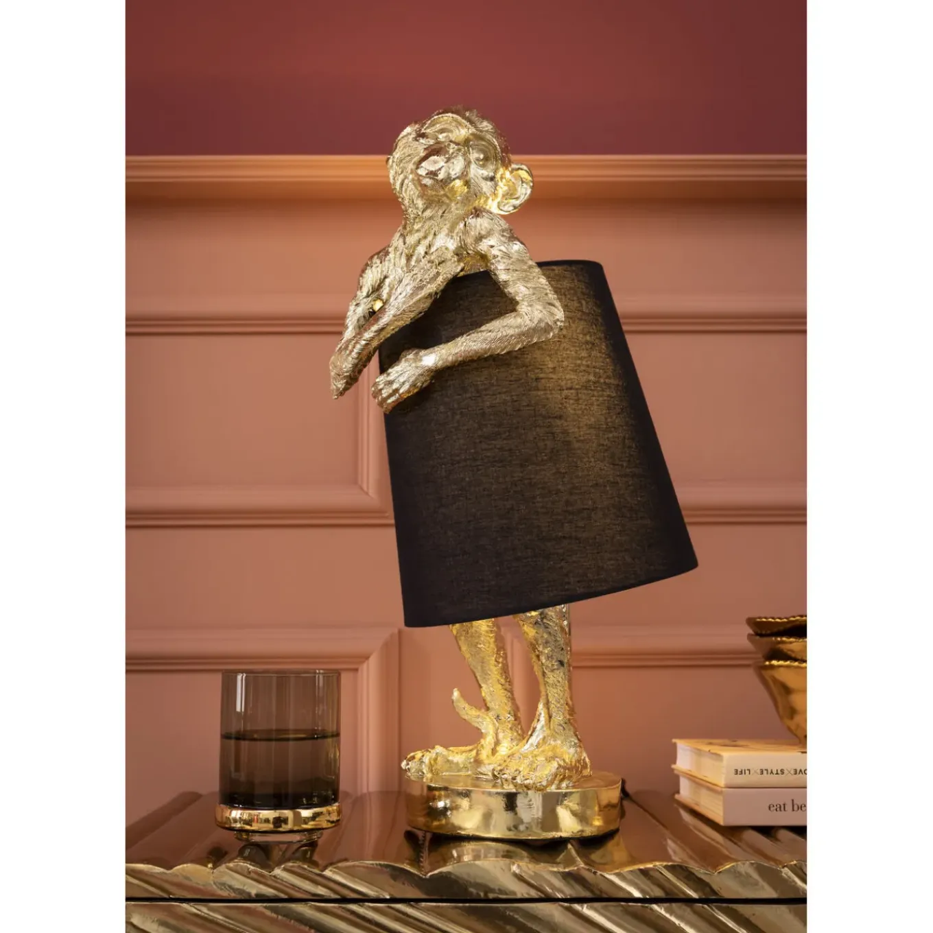 Lampe A Poser Animal Monkey Dore-Noir