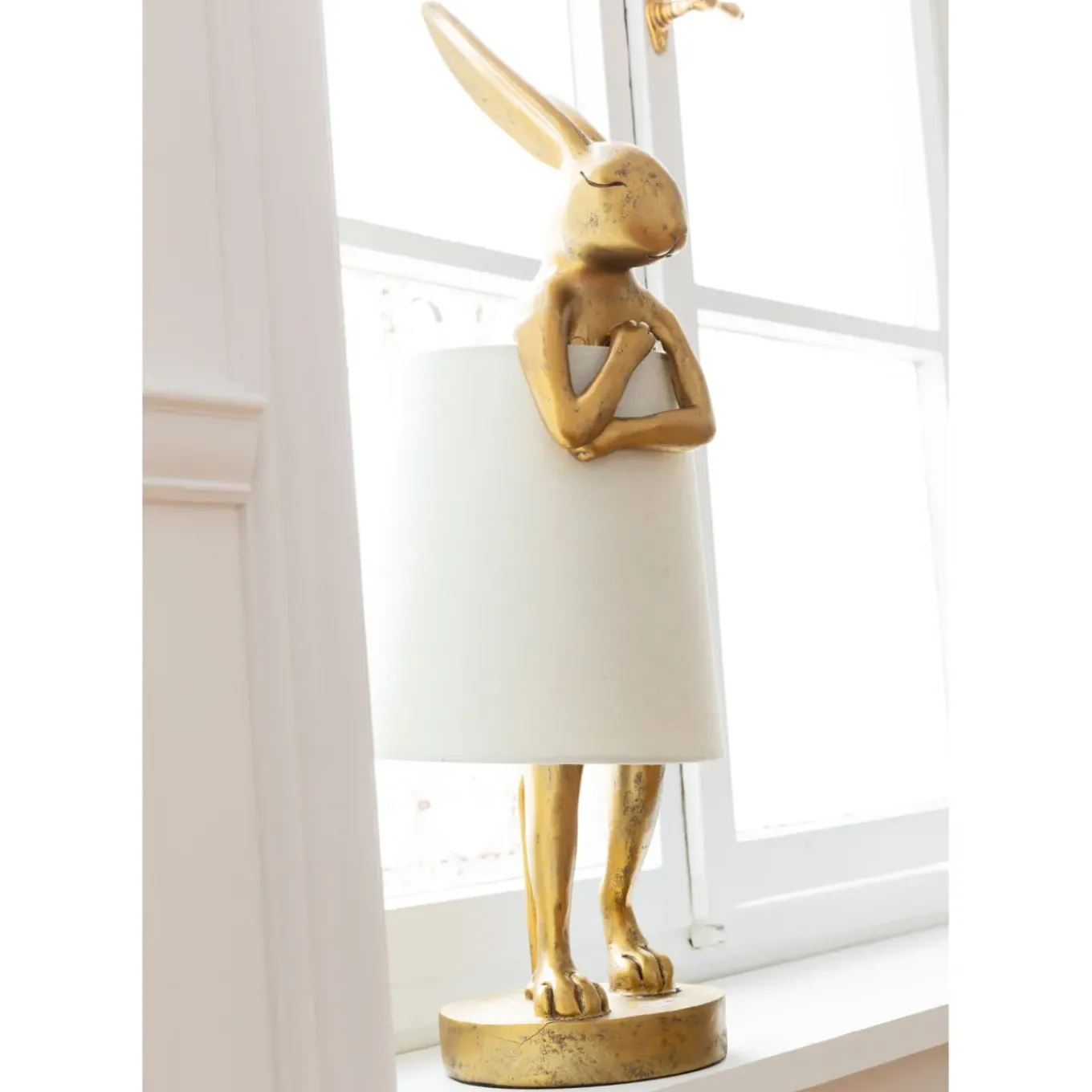 Lampe A Poser Animal Rabbit Dore/Blanc 50Cm