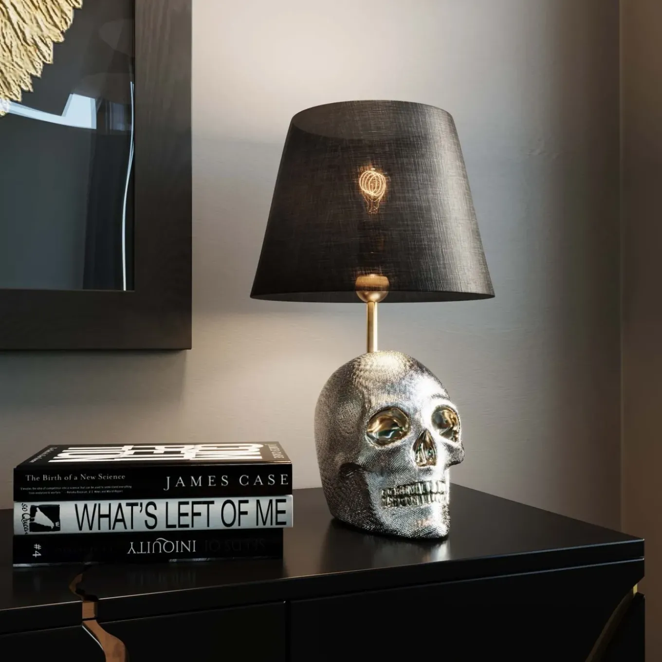 Lampe A Poser Skull Crystals Front 44Cm