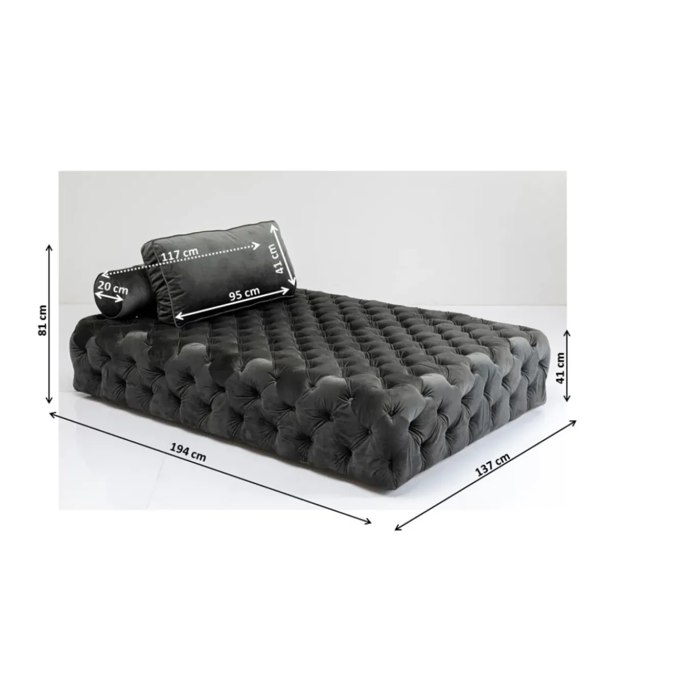 Lit D Appoint Bottone Velours Gris