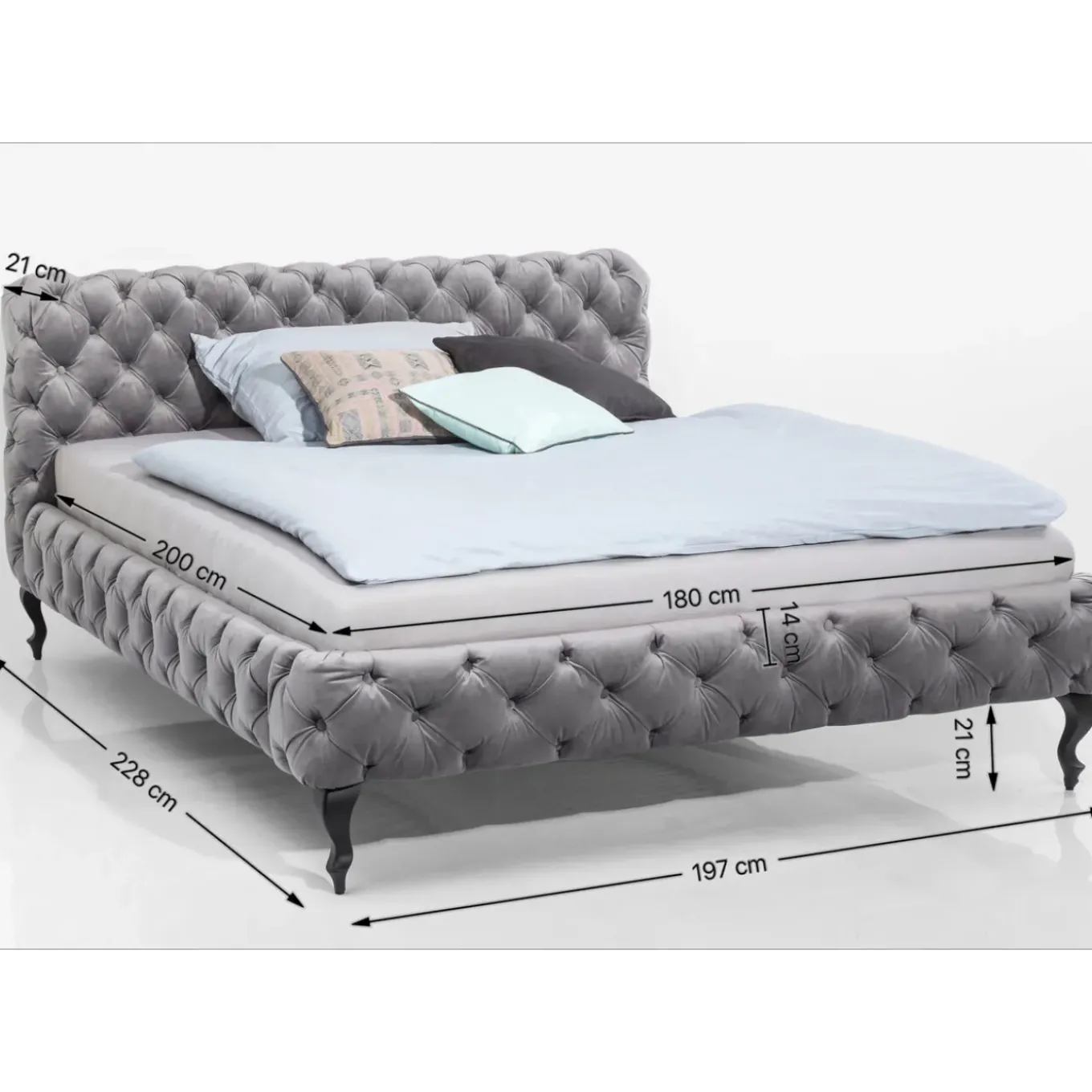 Lit Desire Velours Gris 180X200 Cm