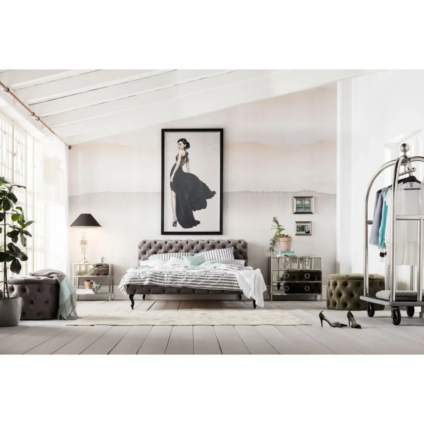 Lit Desire Velours Gris 180X200 Cm