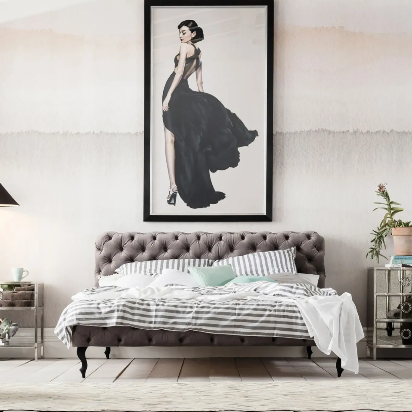 Lit Desire Velours Gris 180X200 Cm