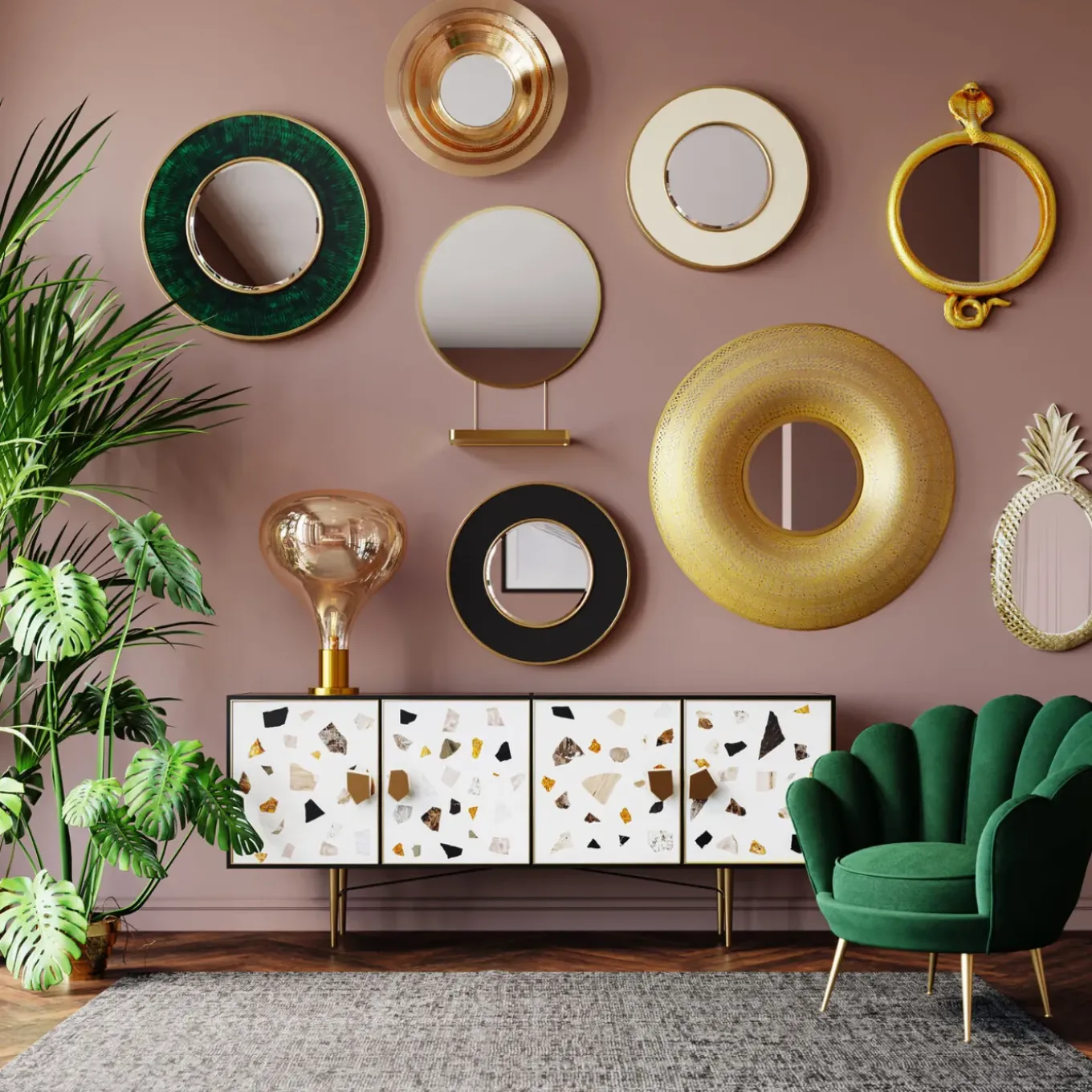 Miroir Mural Planet Dore O108Cm