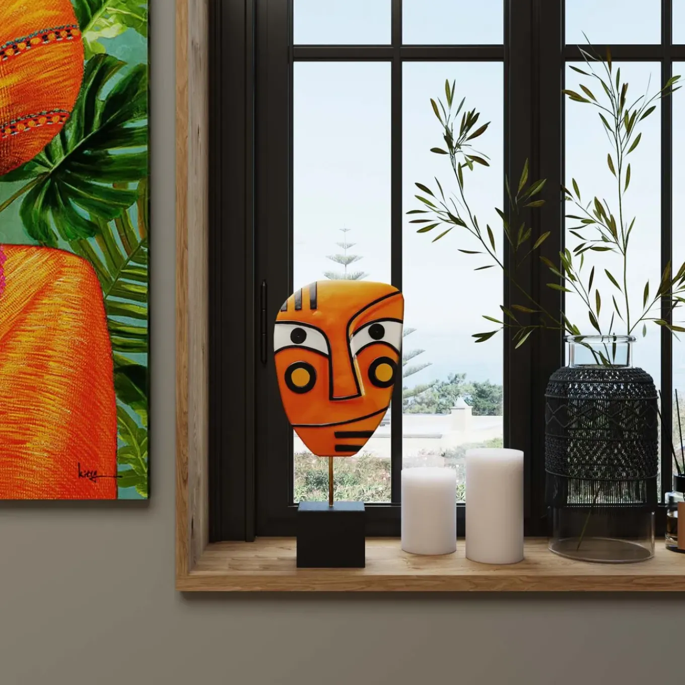 Objet Décoratif Face Orange 50Cm