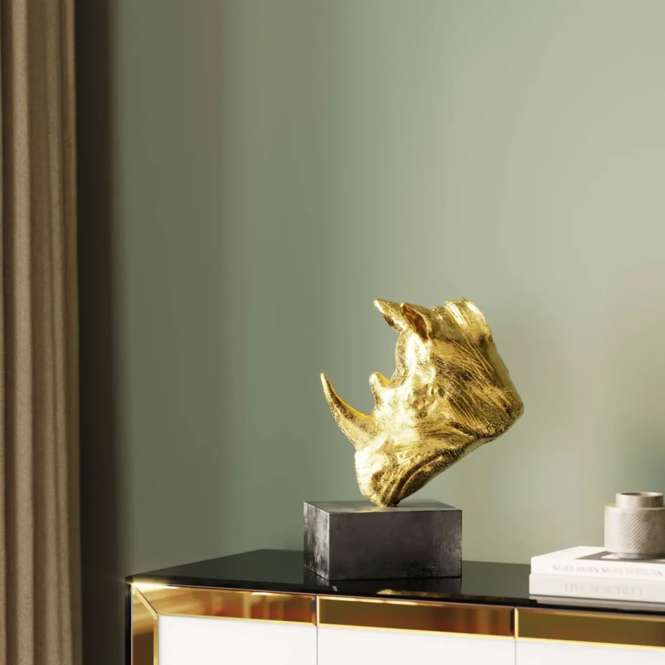 Objet Décoratif Rhino Dore 51Cm