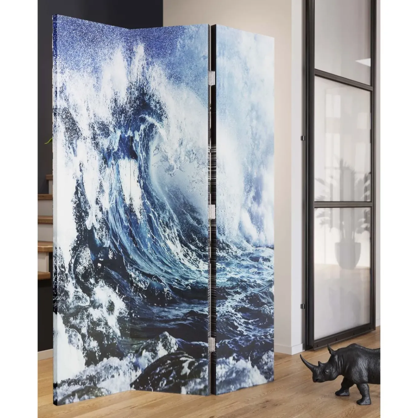 Paravent Triptychon Wave Vs Palms 120X180