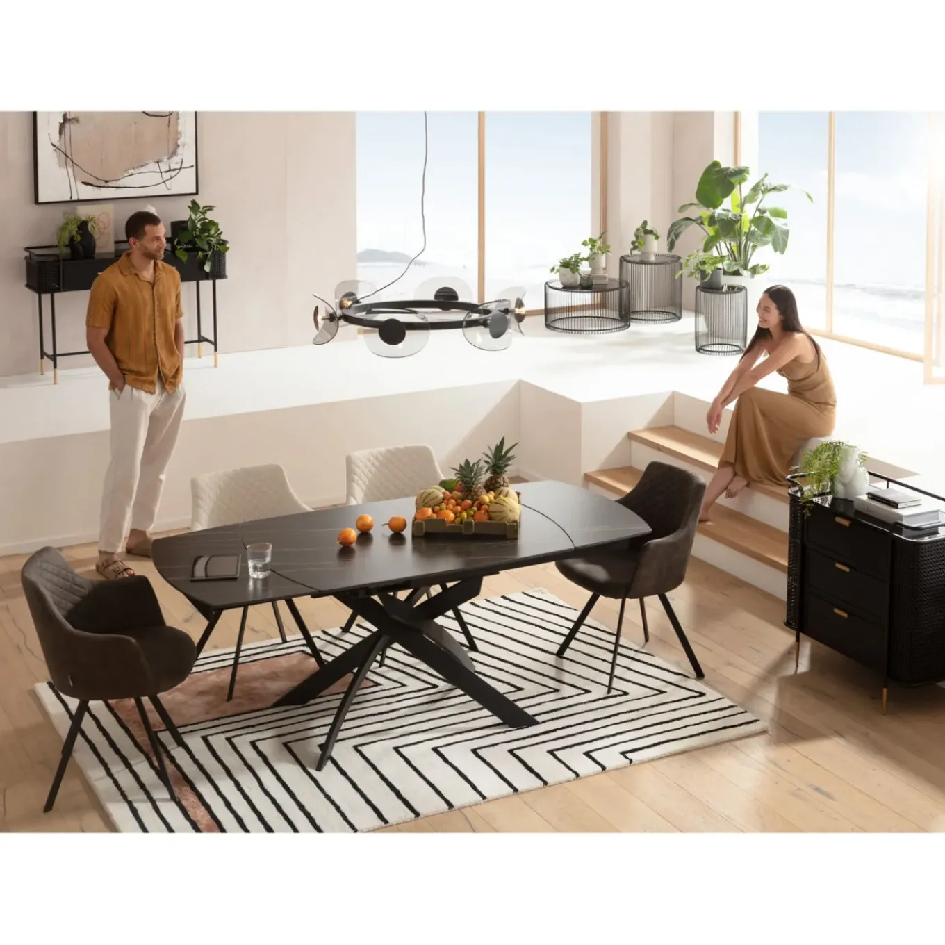 Table A Rallonges Twist Noir 120(30+30)X90Cm