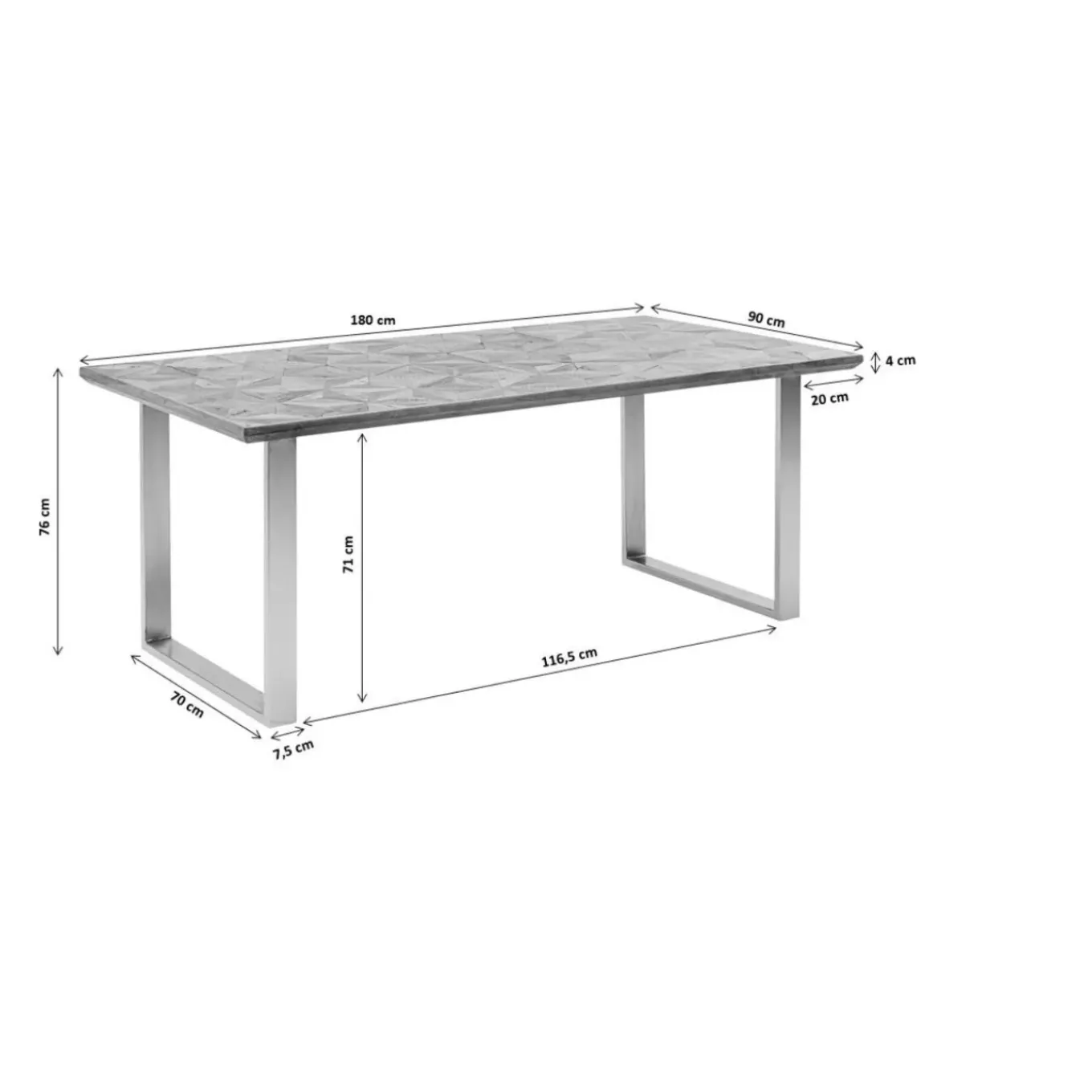 Table Abstract Acier Brut 180X90