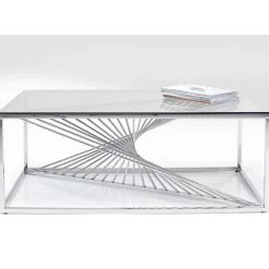 Table Basse Laser Argente-Verre Clair 120X60Cm