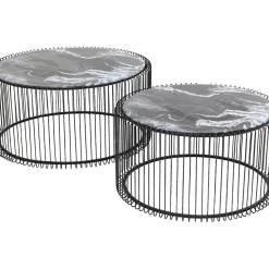 Table Basse Wire Noir/Verre Décor Marbre (2/Set)