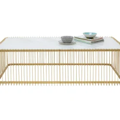 Table Basse Wire Verre Marbre Blanc 145X70Cm