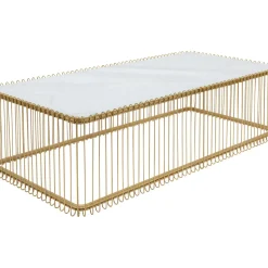 Table Basse Wire Verre Marbre Blanc 145X70Cm