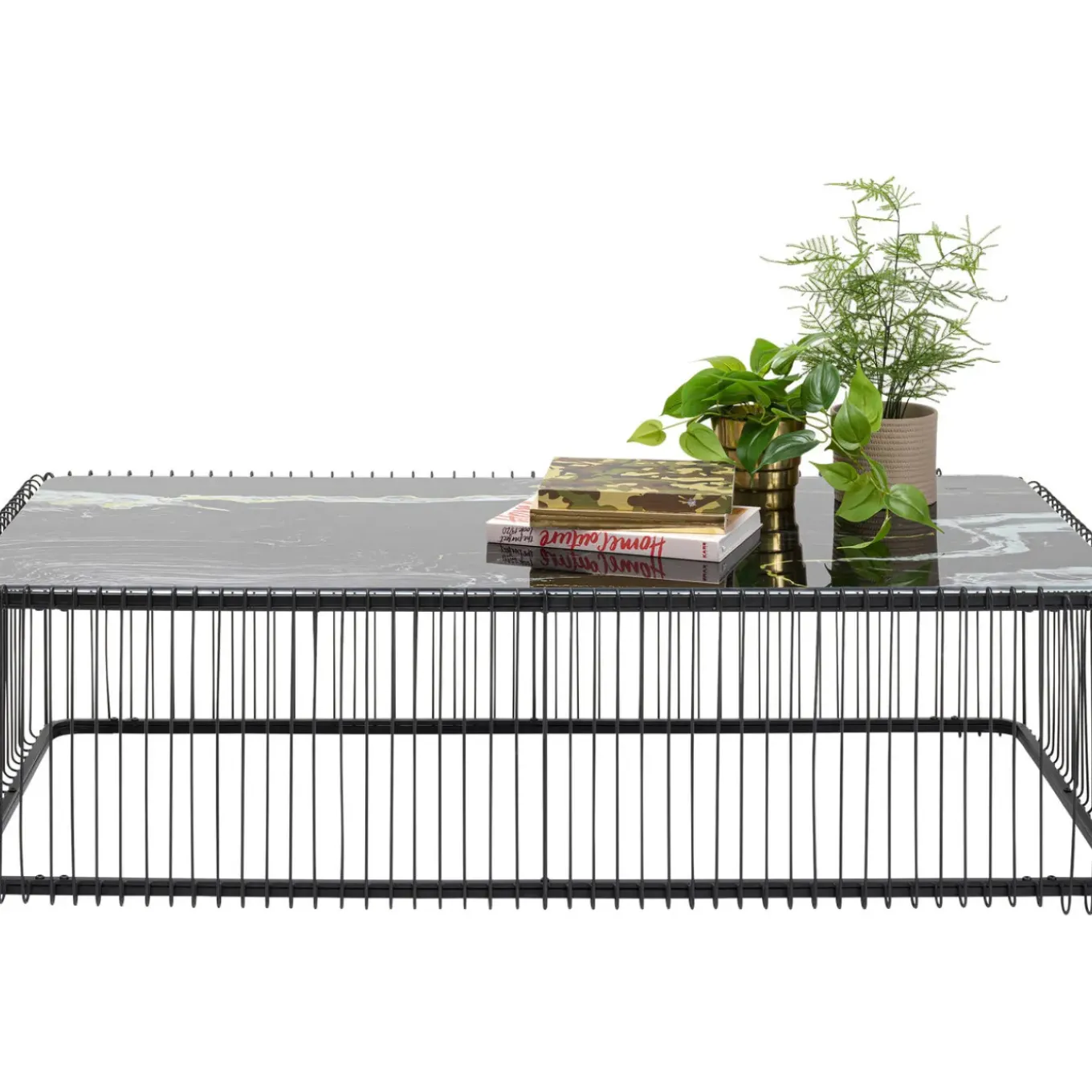 Table Basse Wire Verre Marbre Noir 145X70Cm