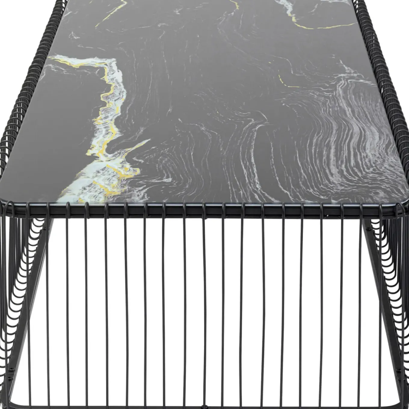 Table Basse Wire Verre Marbre Noir 145X70Cm