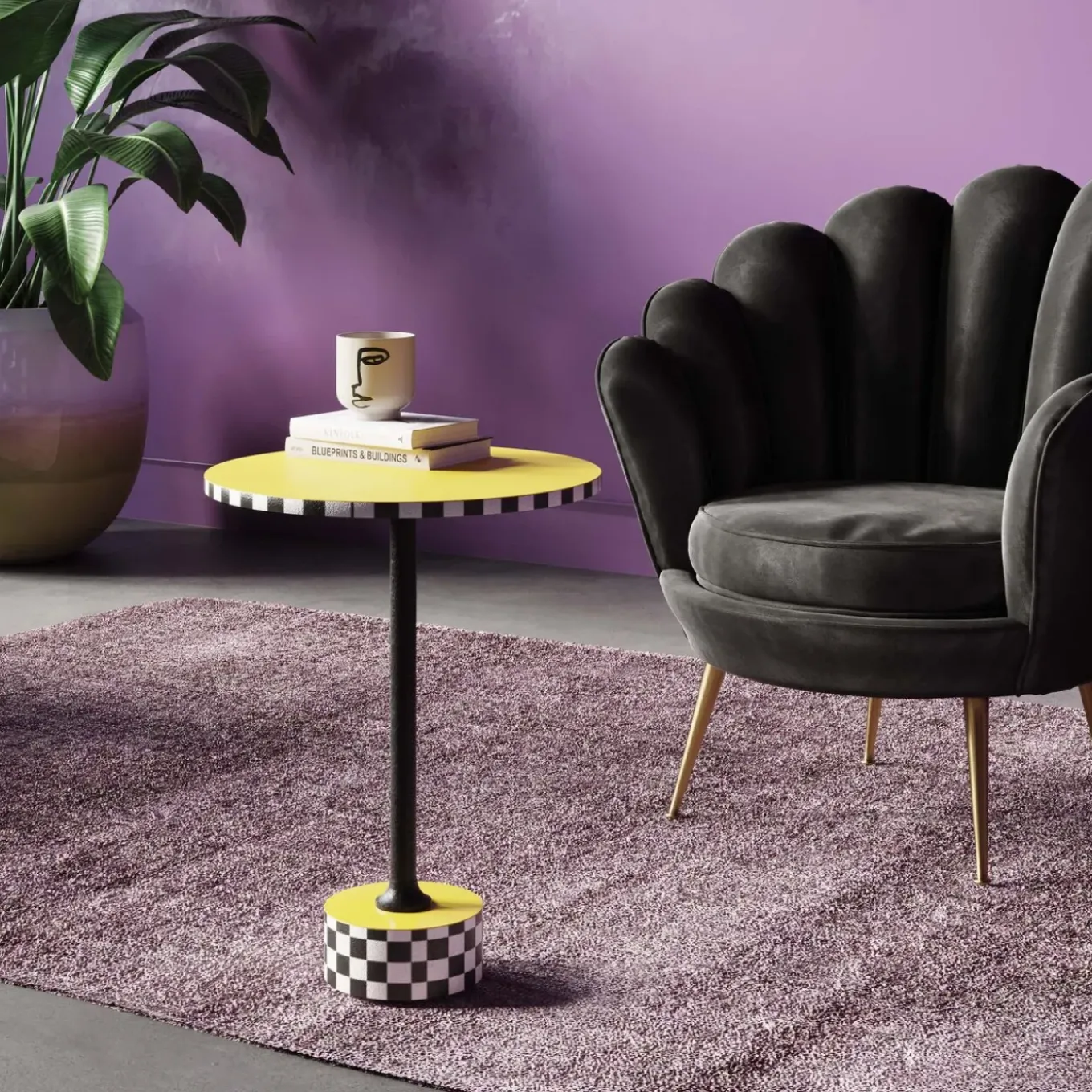 Table D Appoint Domero Checkers Jaune O25Cm