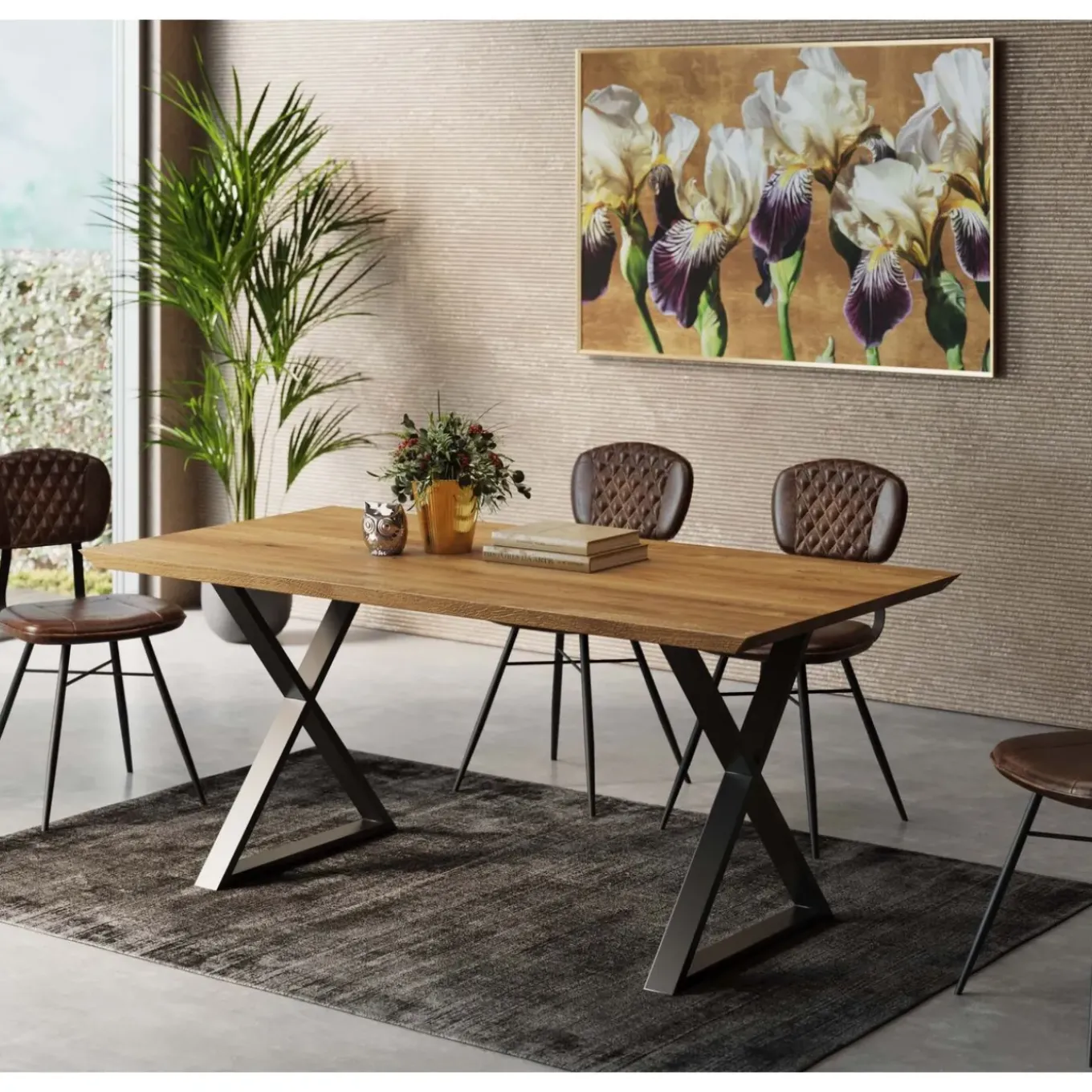 Table Jackie Chene Cross Noir 180X90Cm