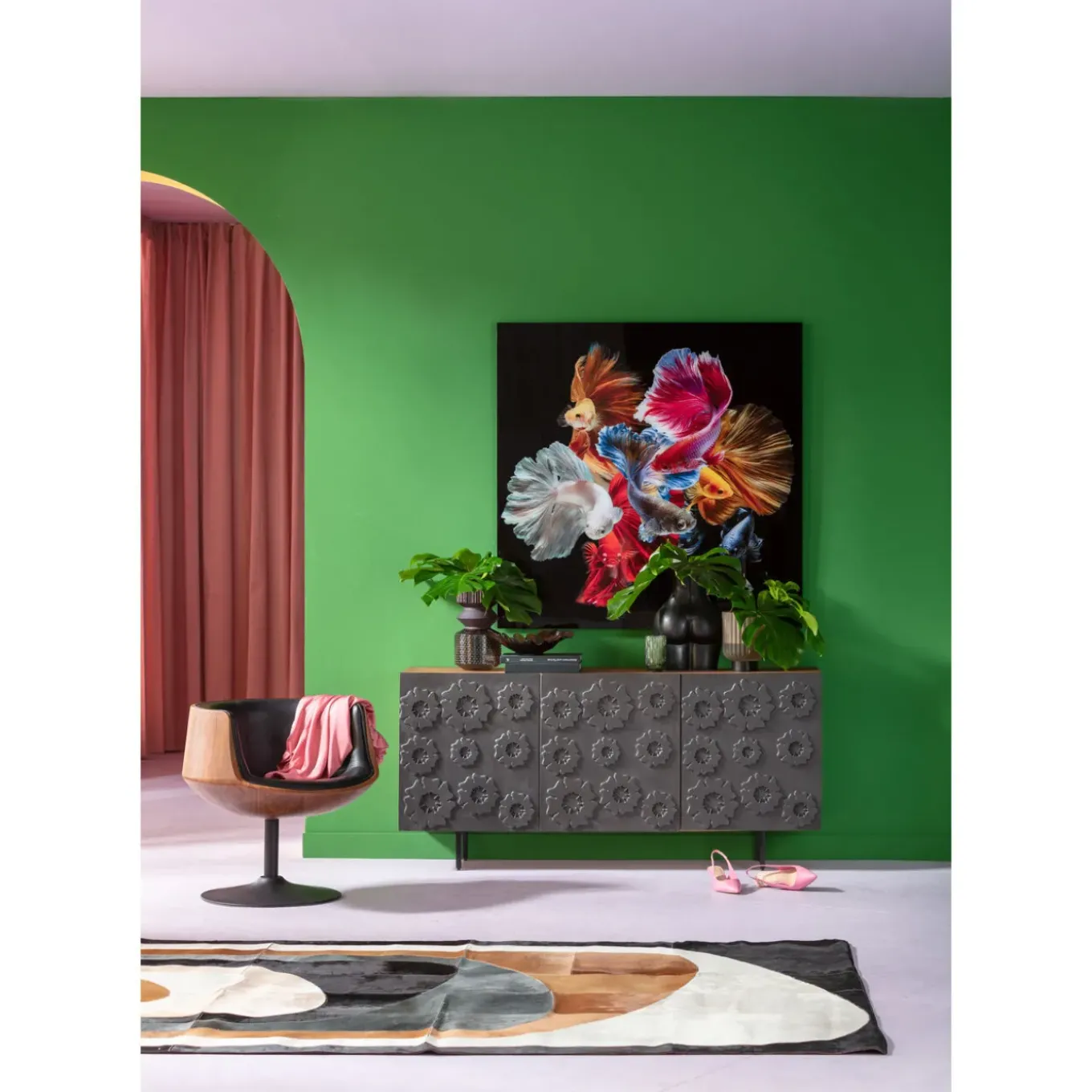 Tableau En Verre Colorful Swarm Fish 120X120Cm