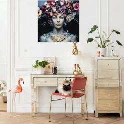 Tableau En Verre Flower Art Lady 80X80Cm