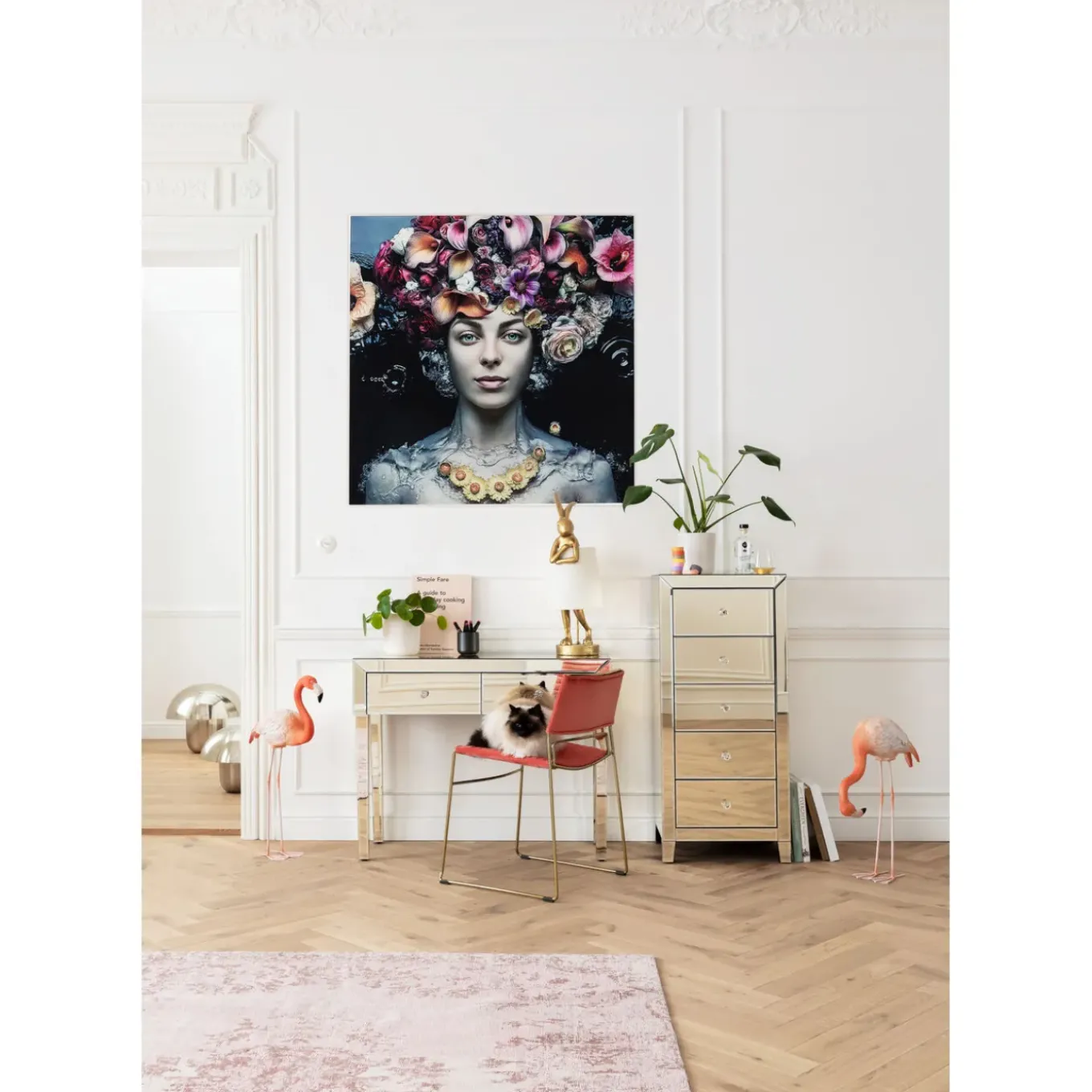 Tableau En Verre Flower Art Lady 120X120Cm