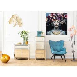 Tableau En Verre Flower Art Lady 120X120Cm