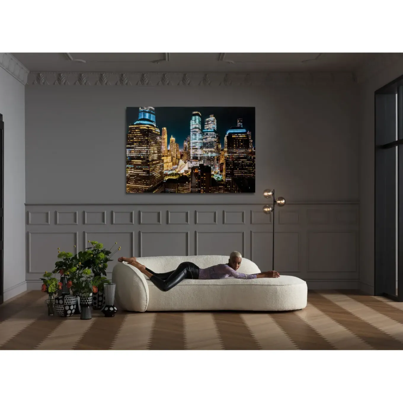 Tableau En Verre Skyline Night 150X100Cm